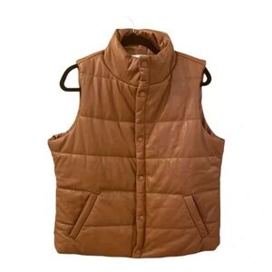 Mud Pie Boyd Faux Leather Vest in Tan Size Small